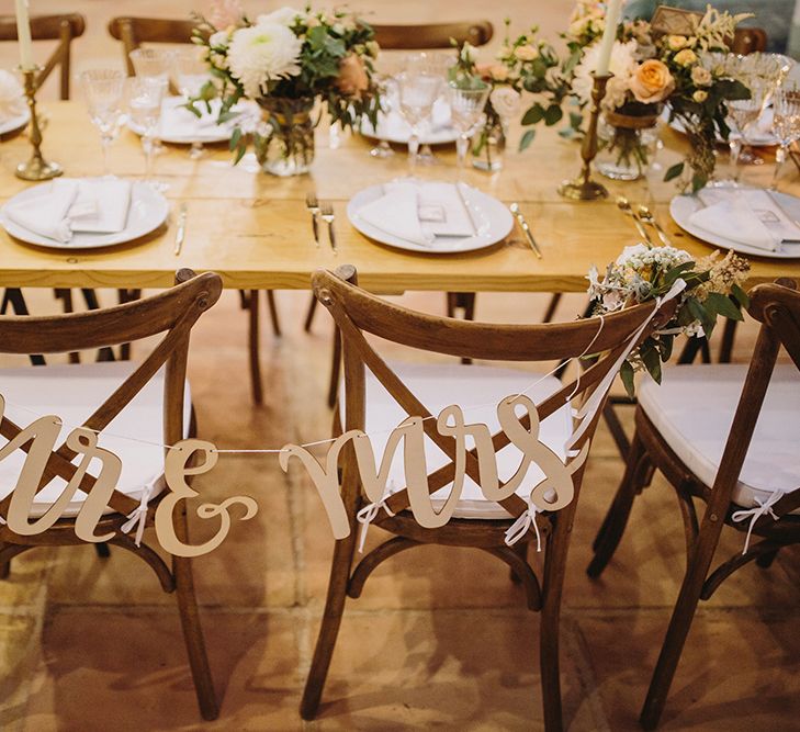 Chair Back Decor | Outdoor Las Cicadas Ibiza Destination Wedding | Raquel Benito Photography