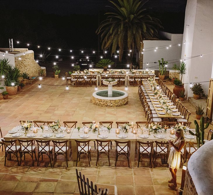 Festoon Lights | Outdoor Las Cicadas Ibiza Destination Wedding | Raquel Benito Photography