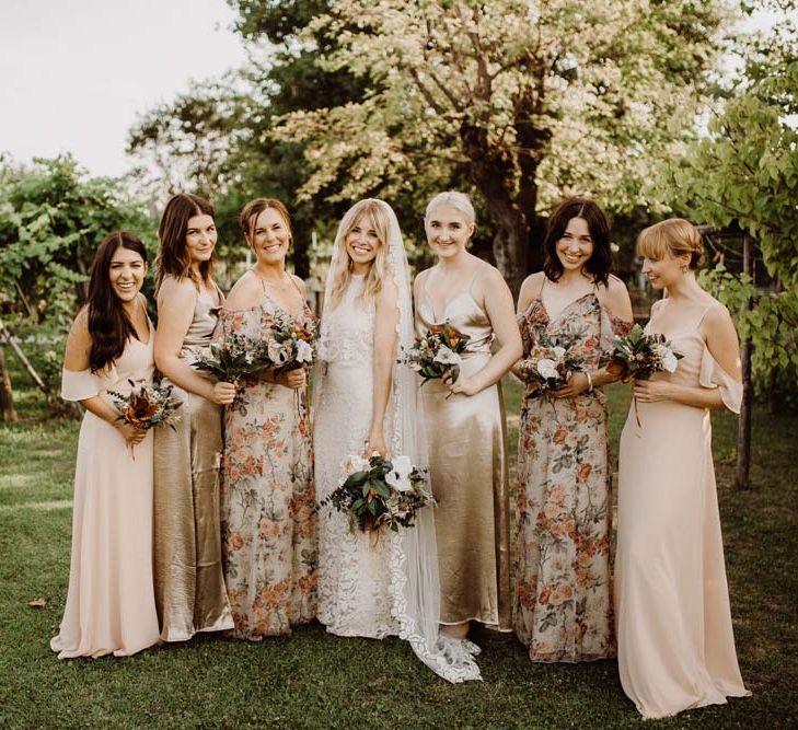 Wedding Party In Neutral Tones With Cold Shoulder Dresses