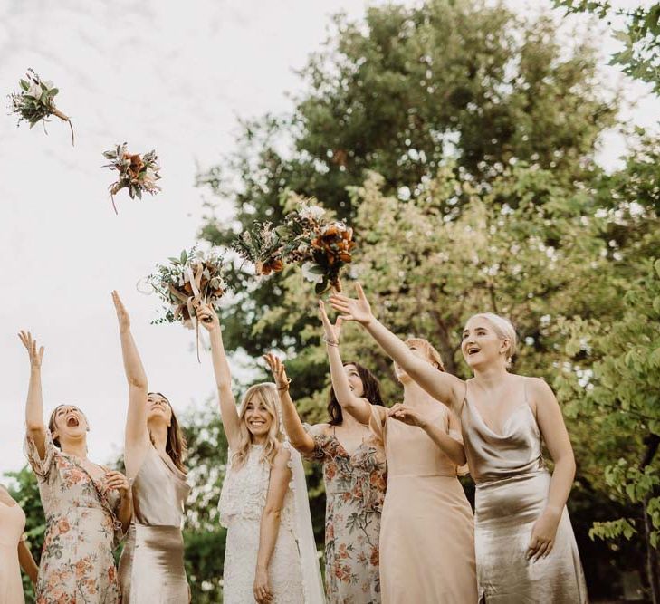 Wedding Party In Neutral Tones With Cold Shoulder Dresses