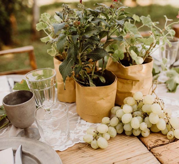 Potted Herbs & Fresh Fruit For Wedding Reception Decor