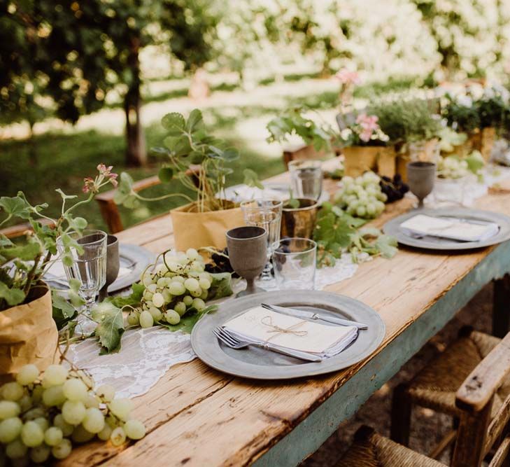 Potted Herbs & Fresh Fruit For Wedding Reception Decor