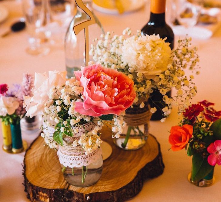 Wooded Slice & Jam Jar Centrepiece