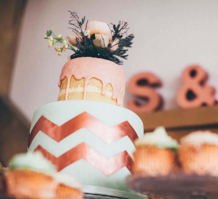 Gold Chevron Layer & Naked Cake Layer Wedding Cake