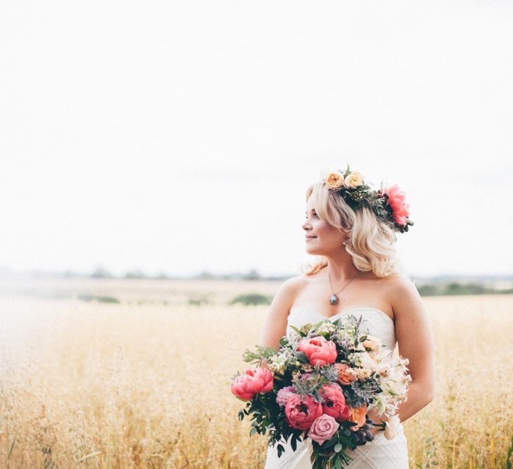 Coral Peony Bouquet & Flower Crown