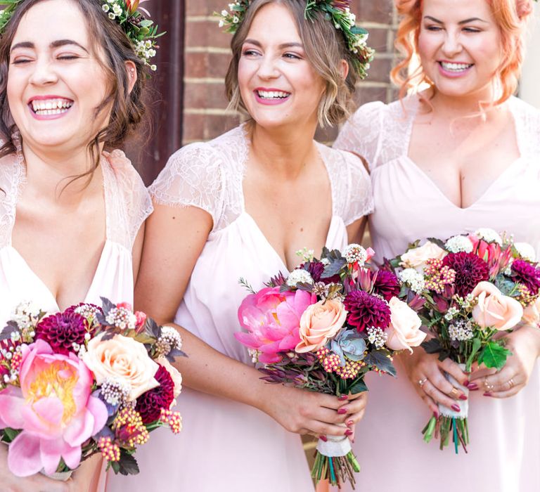 Pink ASOS Bridesmaids Dresses | Thames Chase Centre Boho Wedding | Gyan Gurung Photography