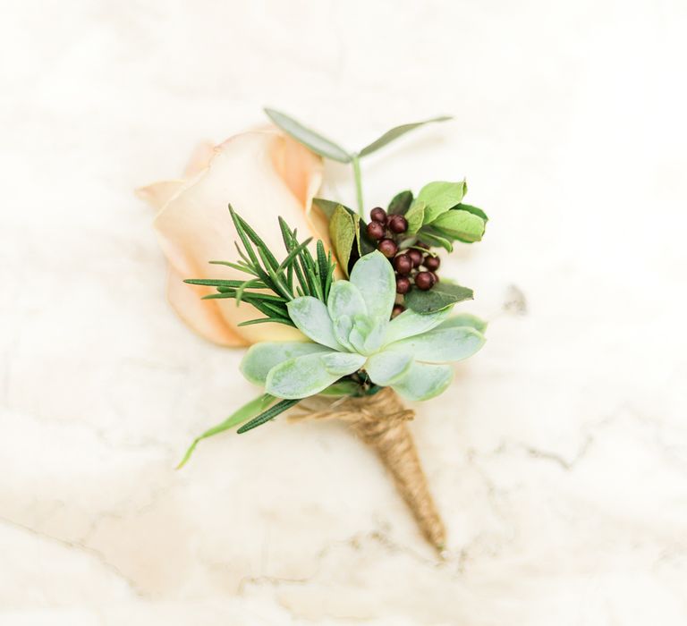 Rose Buttonhole | Thames Chase Centre Boho Wedding | Gyan Gurung Photography