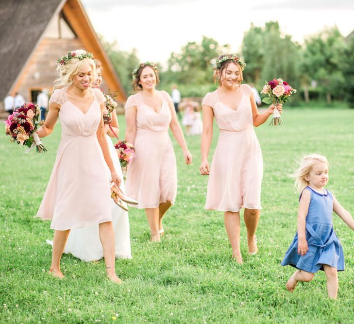 Bridesmaids in Pale Pink ASOS Dresses | Thames Chase Centre Boho Wedding | Gyan Gurung Photography