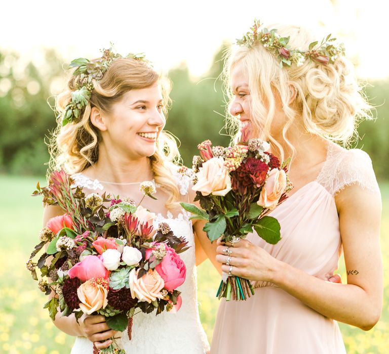 Bridesmaids in Pale Pink ASOS Dresses | Thames Chase Centre Boho Wedding | Gyan Gurung Photography