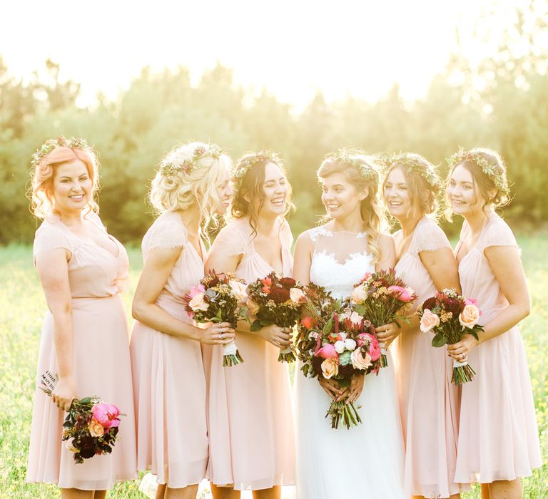 Bridesmaids in Pale Pink ASOS Dresses | Thames Chase Centre Boho Wedding | Gyan Gurung Photography