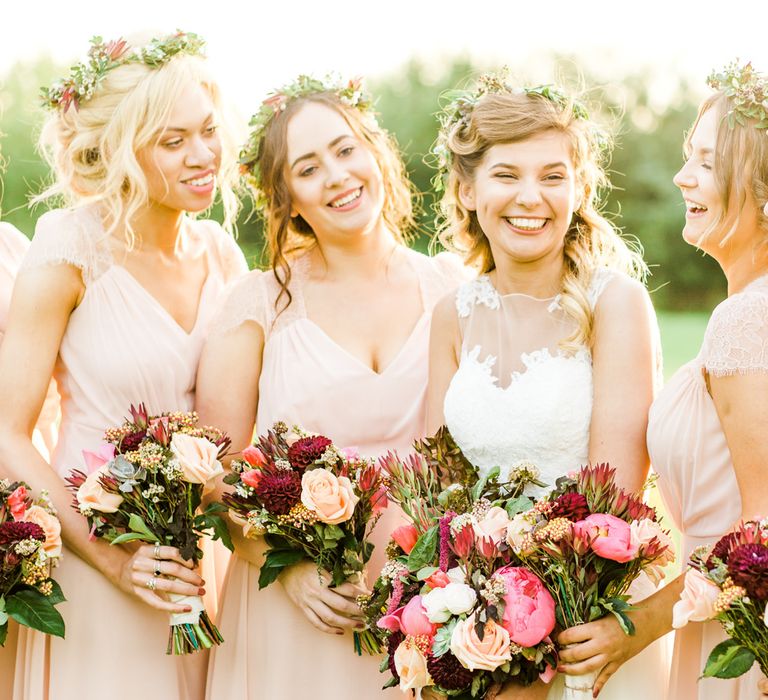 Bridesmaids in Pale Pink ASOS Dresses | Thames Chase Centre Boho Wedding | Gyan Gurung Photography