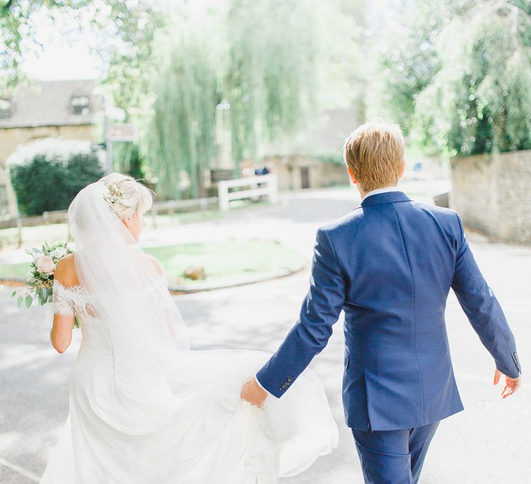 Bride in Naomi Neoh Loretta Gown with Stewart Parvin Lace Jacket & Suzanne Neville Belt