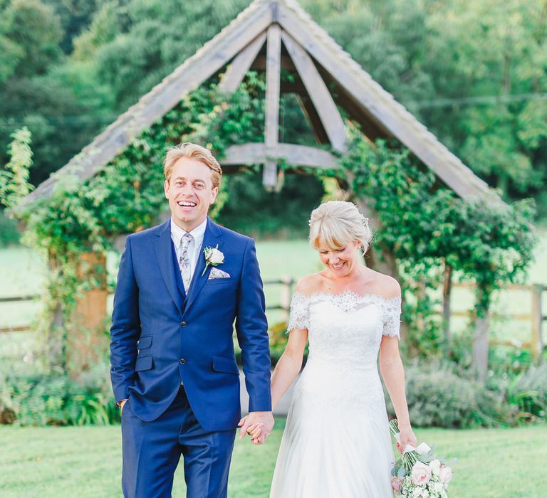 Bride in Naomi Neoh Loretta Gown with Stewart Parvin Lace Jacket & Suzanne Neville Belt