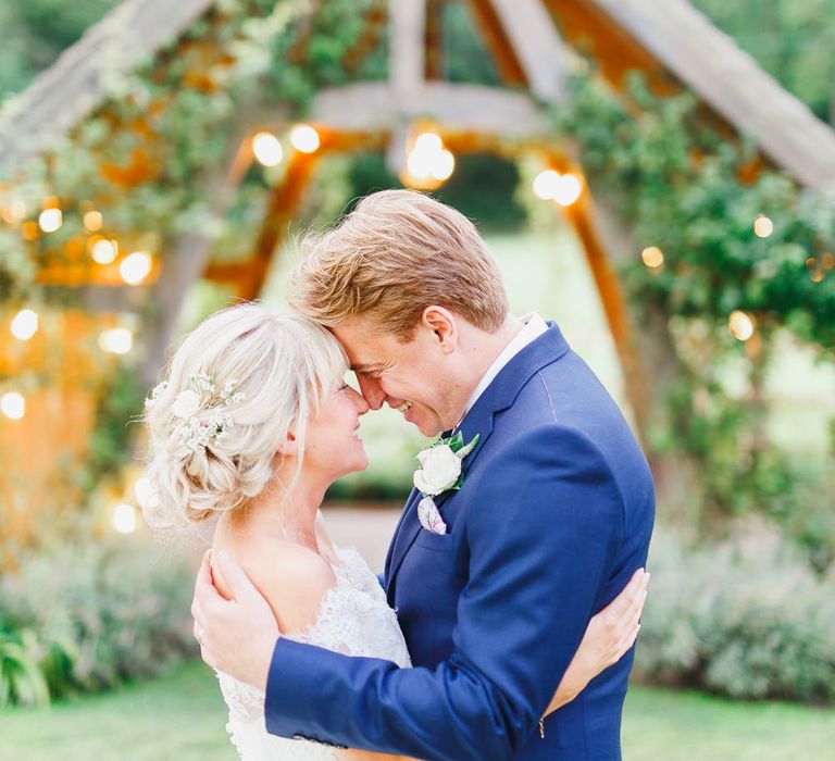 Bride in Naomi Neoh Loretta Gown with Stewart Parvin Lace Jacket & Suzanne Neville Belt