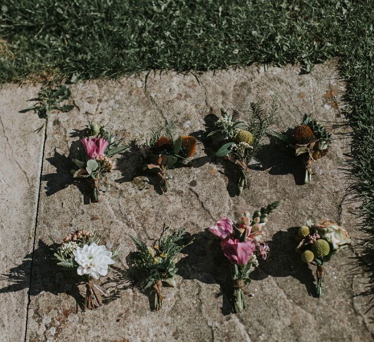 Rustic Pink Buttonholes For Wedding