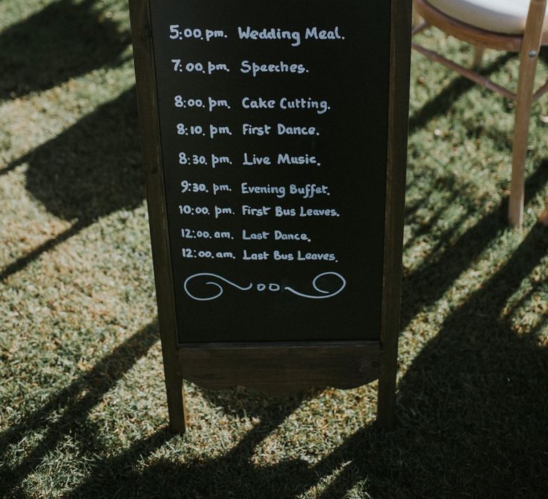 Chalkboard Sign Order Of The Day For Wedding