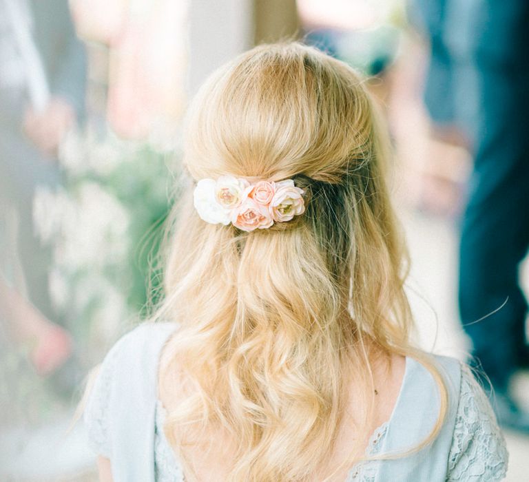 Bridesmaid Half Up Half Down Do with Fresh Flowers