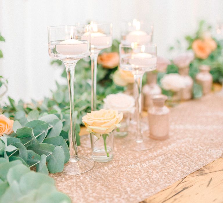 Floral Arrangement & Candles Wedding Decor