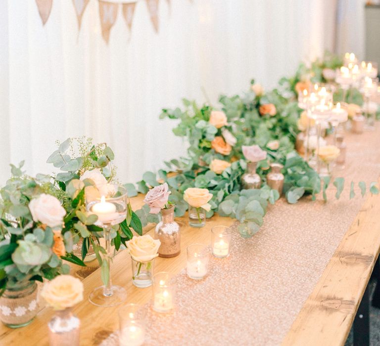 Floral Arrangement & Candles Wedding Decor