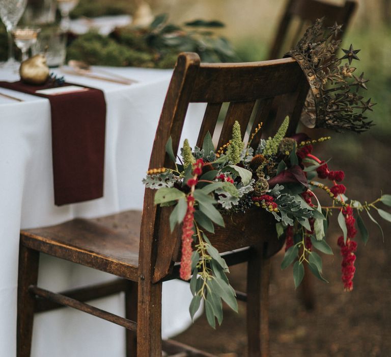 Floral Chair Back on Wooden Chair