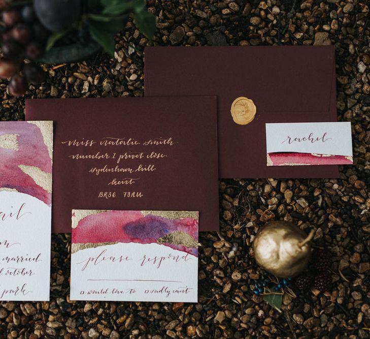 Burgundy & Gold Wedding Stationery Suite