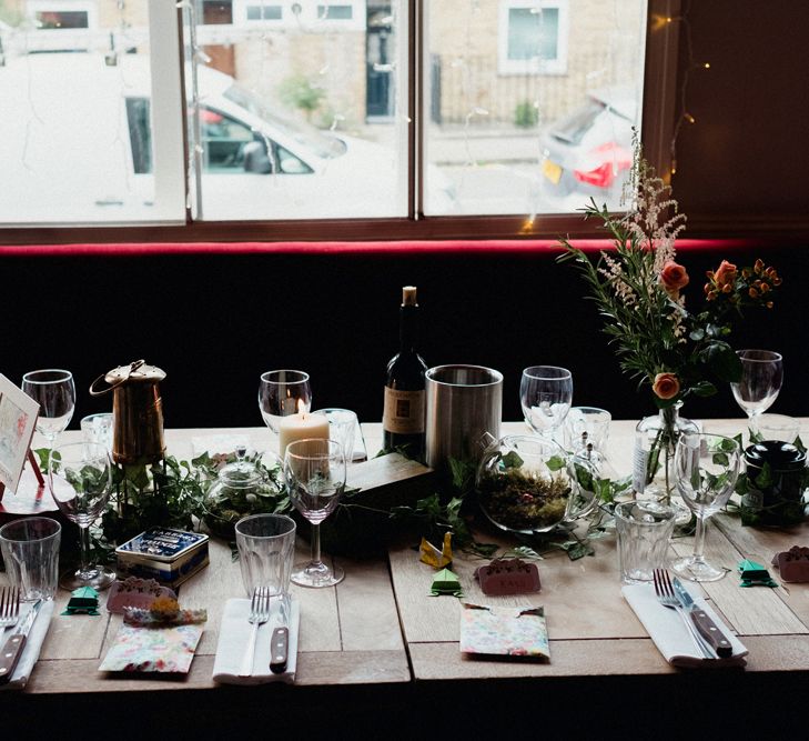 Etsy Wedding In London Pub With Artistic Woodland Details Bride In Bold Skirt By Coast & Bridesmaid In Sequinned Dress With Images By Claudia Rose Carter