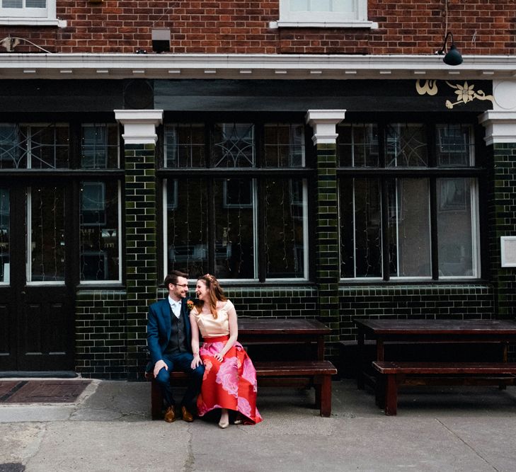 Etsy Wedding In London Pub With Artistic Woodland Details Bride In Bold Skirt By Coast & Bridesmaid In Sequinned Dress With Images By Claudia Rose Carter