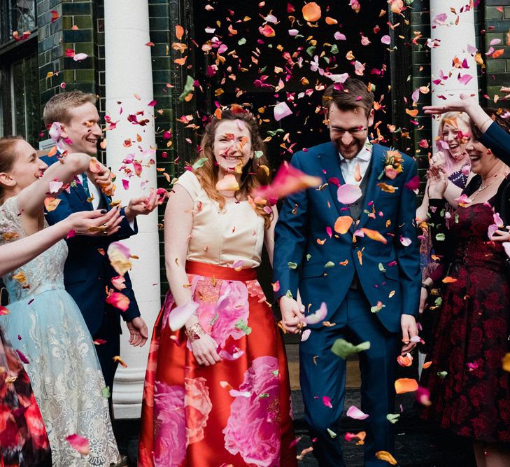 Etsy Wedding In London Pub With Artistic Woodland Details Bride In Bold Skirt By Coast & Bridesmaid In Sequinned Dress With Images By Claudia Rose Carter