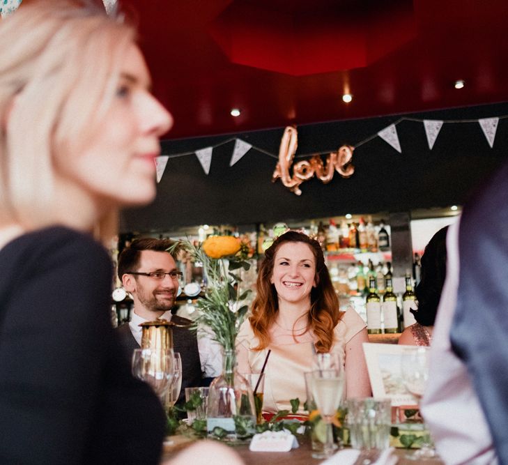 Etsy Wedding In London Pub With Artistic Woodland Details Bride In Bold Skirt By Coast & Bridesmaid In Sequinned Dress With Images By Claudia Rose Carter