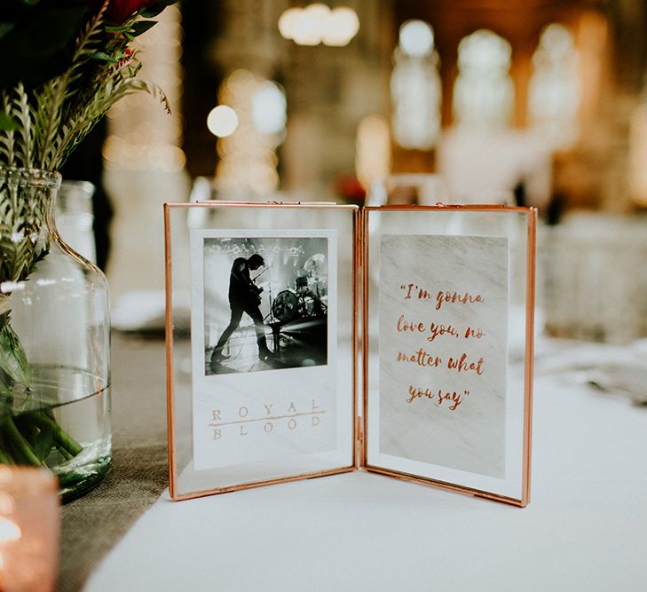 Table Names in Copper Frames | Luxe Wedding at St Stephen's Trust, Deconsecrated Church in Hampstead, London | Irene yap Photography