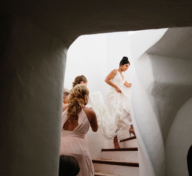 Bride in Lace Martina Liana Essense Design Wedding Dress | Ibiza Destination Wedding | Helen Abraham Photography | Ibiza Wedding Films