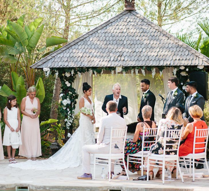 Outdoor Wedding Ceremony | Bride in Lace Martina Liana Essense Design Wedding Dress | Groom in Paul Smith Suit | Ibiza Destination Wedding | Helen Abraham Photography | Ibiza Wedding Films