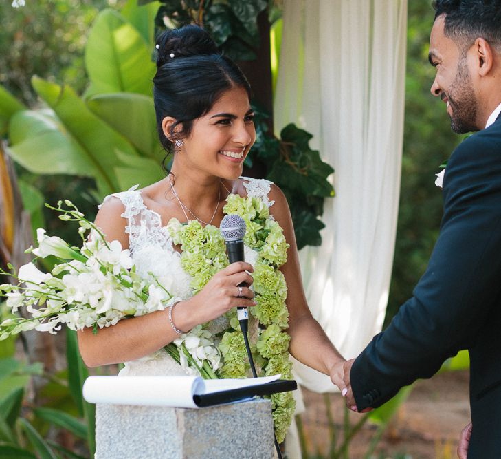 Wedding Ceremony | Bride in Lace Martina Liana Essense Design Wedding Dress | Groom in Paul Smith Suit | Ibiza Destination Wedding | Helen Abraham Photography | Ibiza Wedding Films