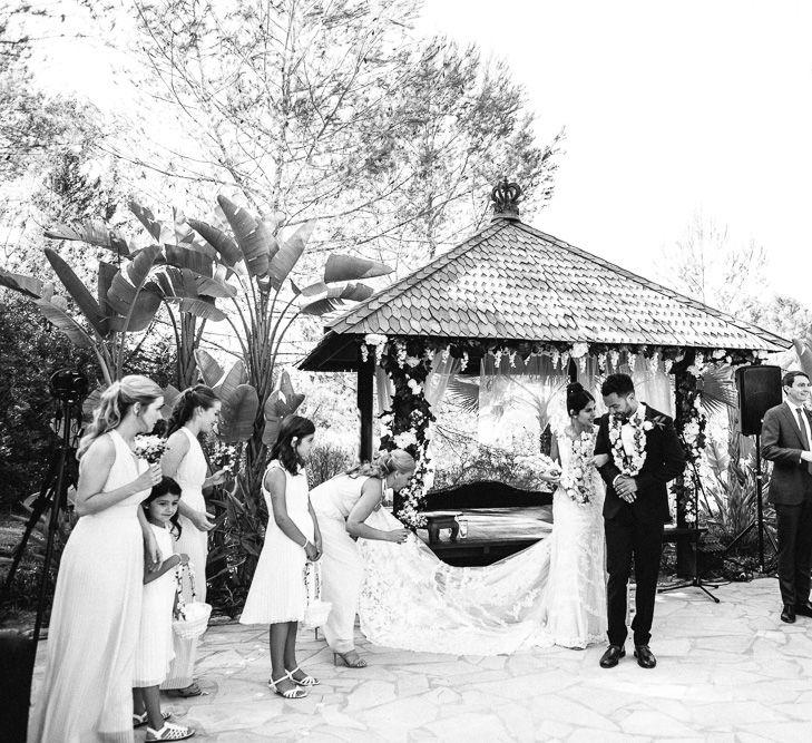 Wedding Ceremony | Bride in Lace Martina Liana Essense Design Wedding Dress | Groom in Paul Smith Suit | Ibiza Destination Wedding | Helen Abraham Photography | Ibiza Wedding Films