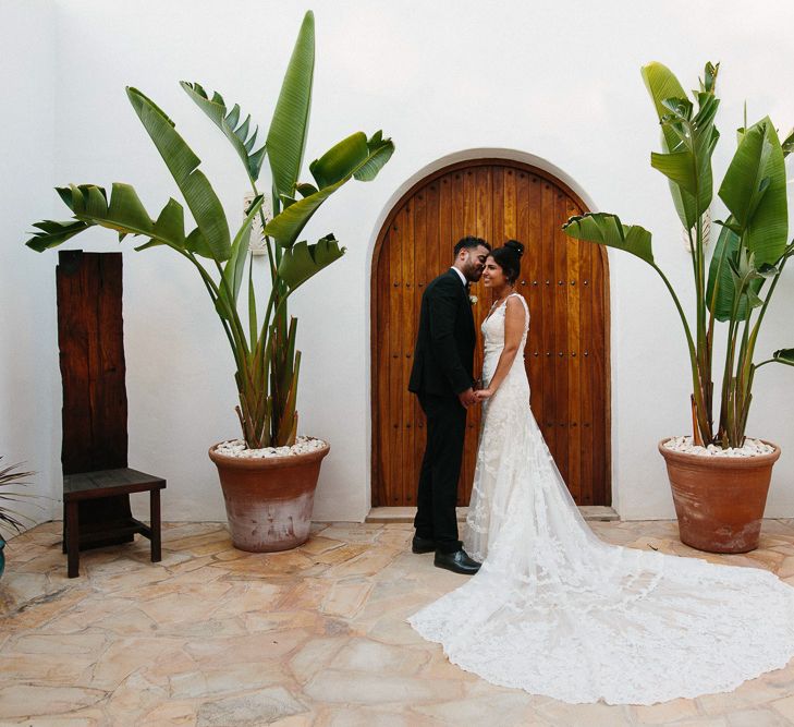 Bride in Lace Martina Liana Essense Design Wedding Dress | Groom in Paul Smith Suit | Ibiza Destination Wedding | Helen Abraham Photography | Ibiza Wedding Films