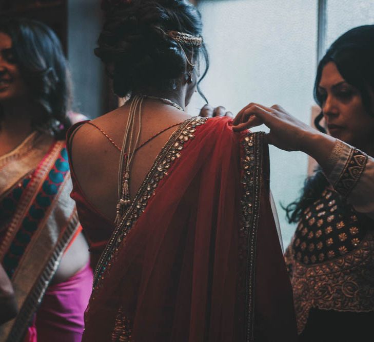 Non Religious Wedding With Indian & Spanish Cultural Traditions Bride In Simple Red Wedding Sari & ASOS Dress Images By Meghan Lorna