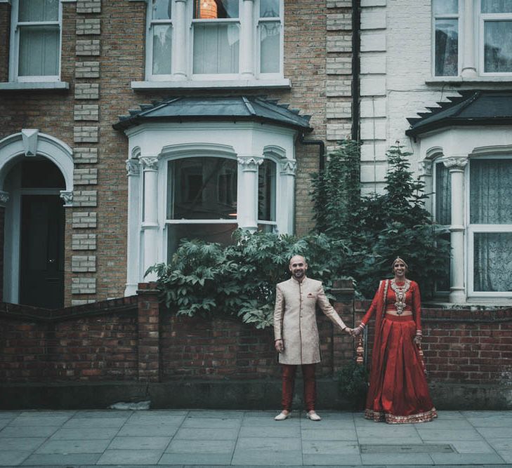 Non Religious Wedding With Indian & Spanish Cultural Traditions Bride In Simple Red Wedding Sari & ASOS Dress Images By Meghan Lorna