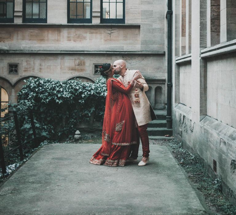 Non Religious Wedding With Indian & Spanish Cultural Traditions Bride In Simple Red Wedding Sari & ASOS Dress Images By Meghan Lorna