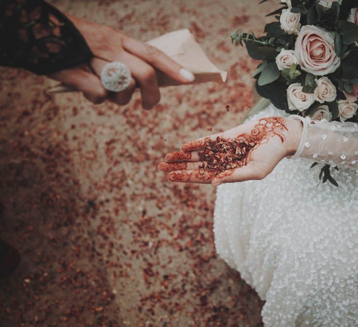 Non Religious Wedding With Indian & Spanish Cultural Traditions Bride In Simple Red Wedding Sari & ASOS Dress Images By Meghan Lorna