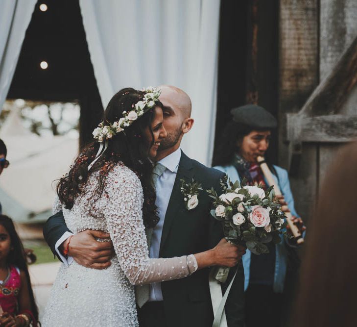 Non Religious Wedding With Indian & Spanish Cultural Traditions Bride In Simple Red Wedding Sari & ASOS Dress Images By Meghan Lorna