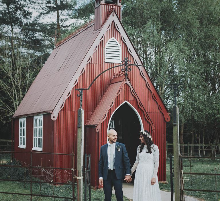 Non Religious Wedding With Indian & Spanish Cultural Traditions Bride In Simple Red Wedding Sari & ASOS Dress Images By Meghan Lorna