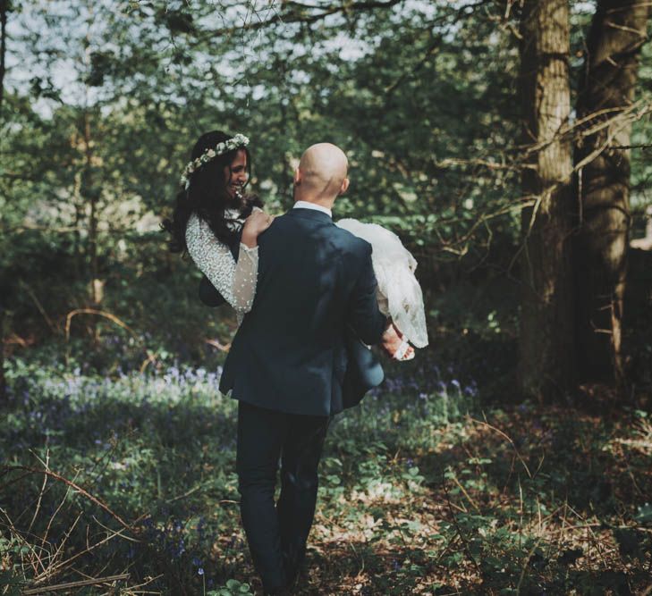 Non Religious Wedding With Indian & Spanish Cultural Traditions Bride In Simple Red Wedding Sari & ASOS Dress Images By Meghan Lorna