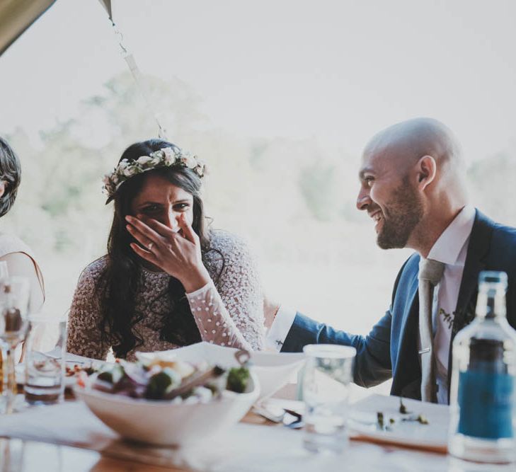 Non Religious Wedding With Indian & Spanish Cultural Traditions Bride In Simple Red Wedding Sari & ASOS Dress Images By Meghan Lorna