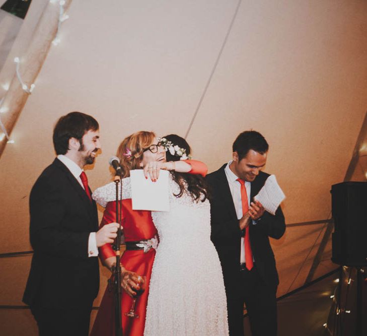 Non Religious Wedding With Indian & Spanish Cultural Traditions Bride In Simple Red Wedding Sari & ASOS Dress Images By Meghan Lorna