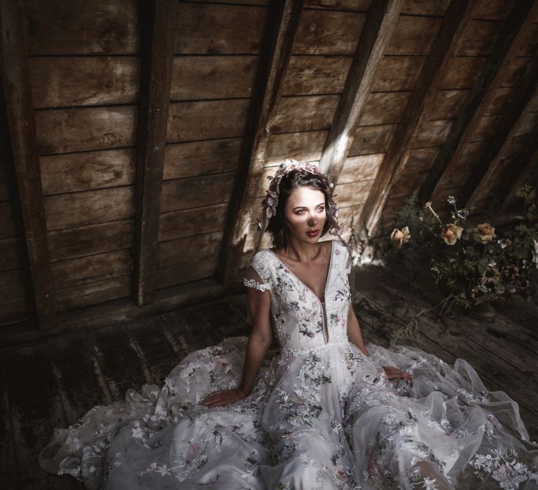 Beaded dress by Savin London // Floral veil by Megan Sophia