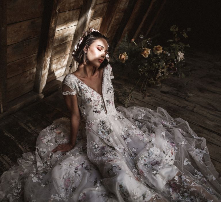 Beaded dress by Savin London // Floral veil by Megan Sophia