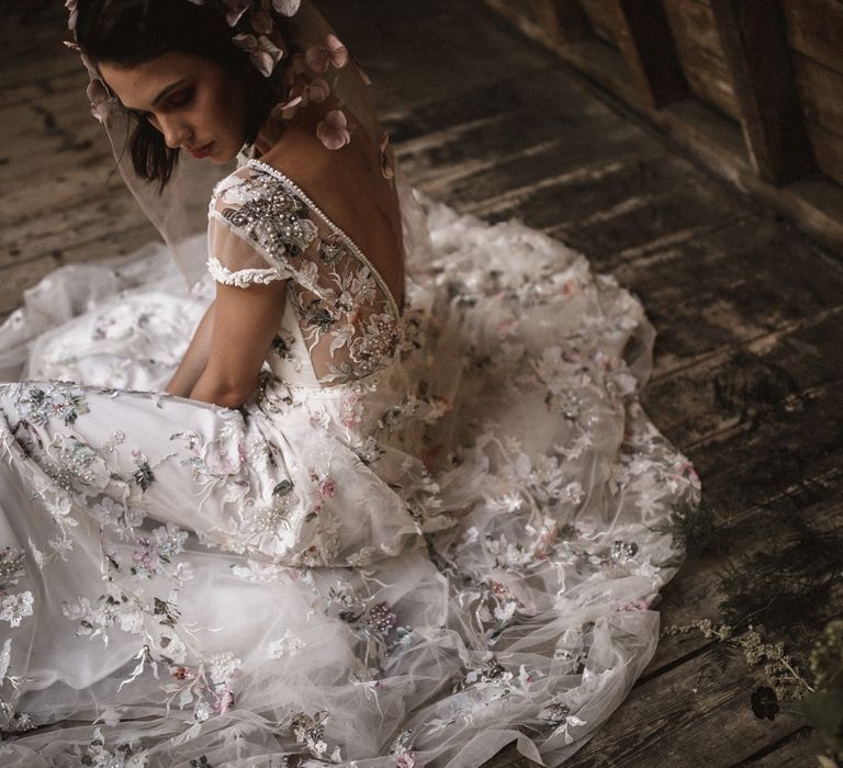 Beaded dress by Savin London // Floral veil by Megan Sophia