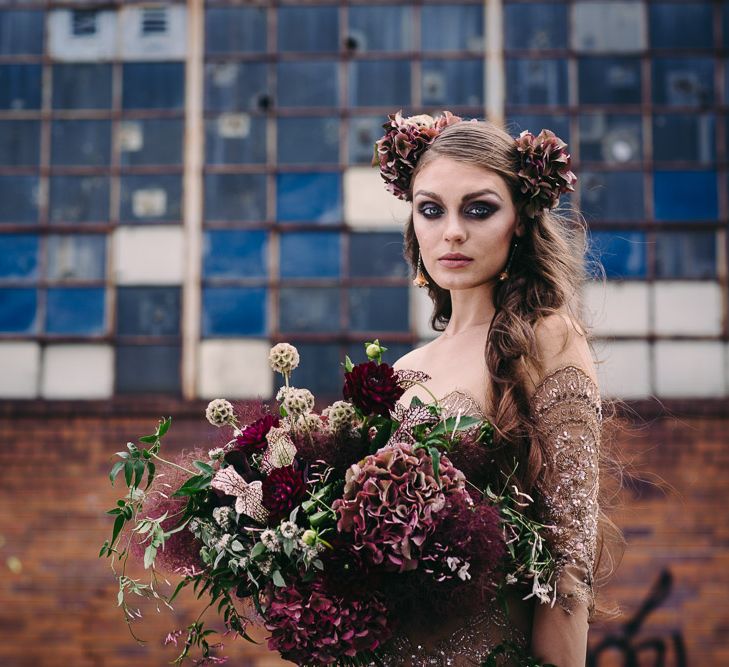 Urban Inspiration Shoot in New York City | Soho to Brooklyn Bridge | Suzanne Hardward Couture Gown | Deep Florals | Bonnie Jenkins Photography