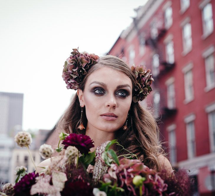 Urban Inspiration Shoot in New York City | Soho to Brooklyn Bridge | Suzanne Hardward Couture Gown | Deep Florals | Bonnie Jenkins Photography