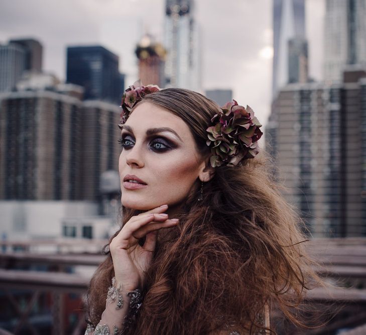 Urban Inspiration Shoot in New York City | Soho to Brooklyn Bridge | Suzanne Hardward Couture Gown | Deep Florals | Bonnie Jenkins Photography